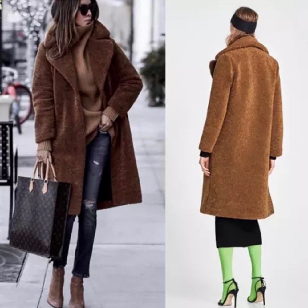 Zara Teddy Coat brown caramel XS